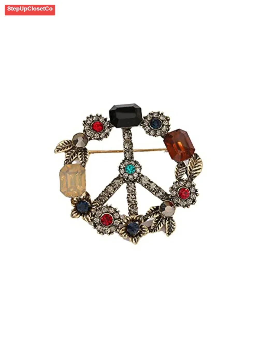 Antique Gold Plated Crystal Love Peace Brooch Pin Enamel Gift
